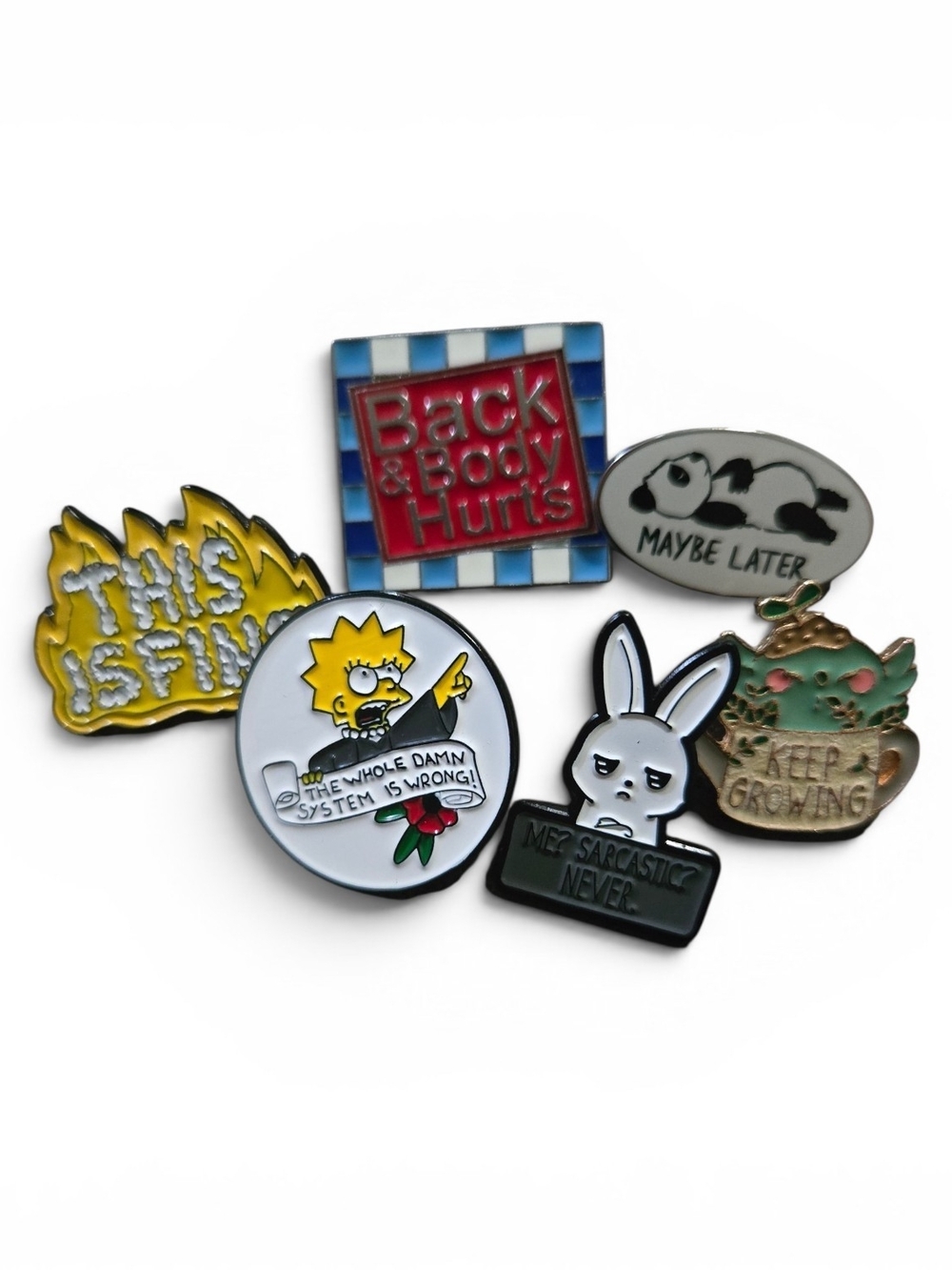 Enamel Pin Set - Assorted Yellow, Red, White, Black, Green Designs